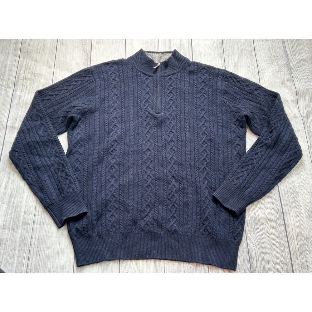 Peter Millar Cable Knit Quarter‎ Zip Sweater Mens L? Navy Blue Wool Yak Cashmere